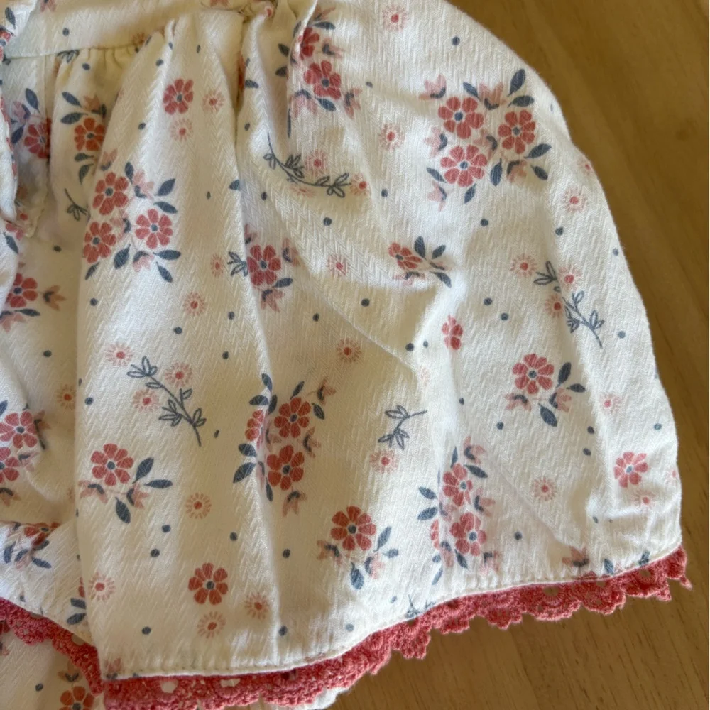 Shabby Chic Cream Baby Floral Ruffle Diaper Cover Set with Pink Accents